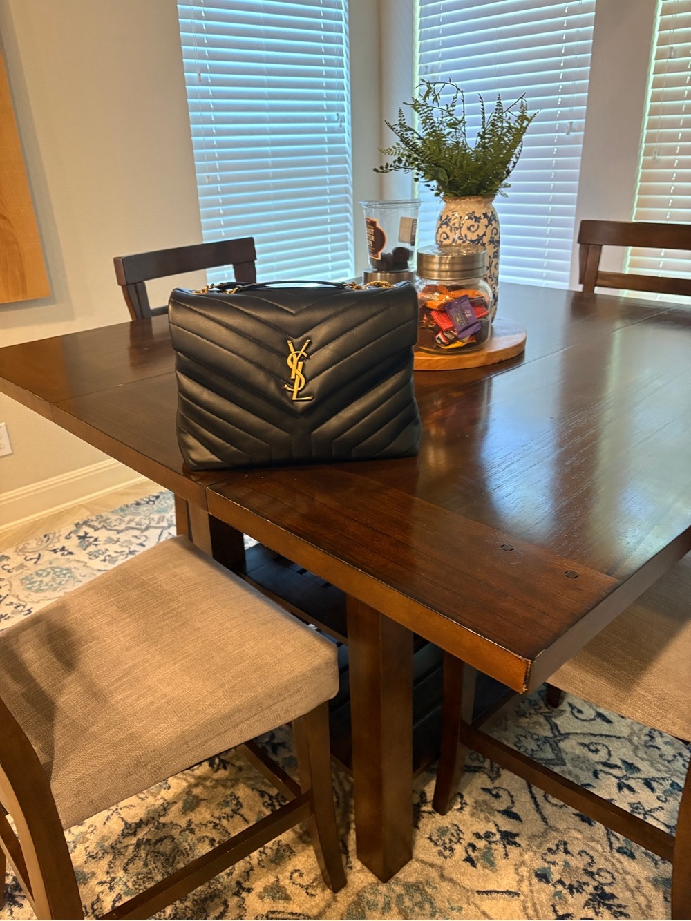 Yves Saint Laurent Black Quilted Chevron Leather Flap Bag with Gold Logo